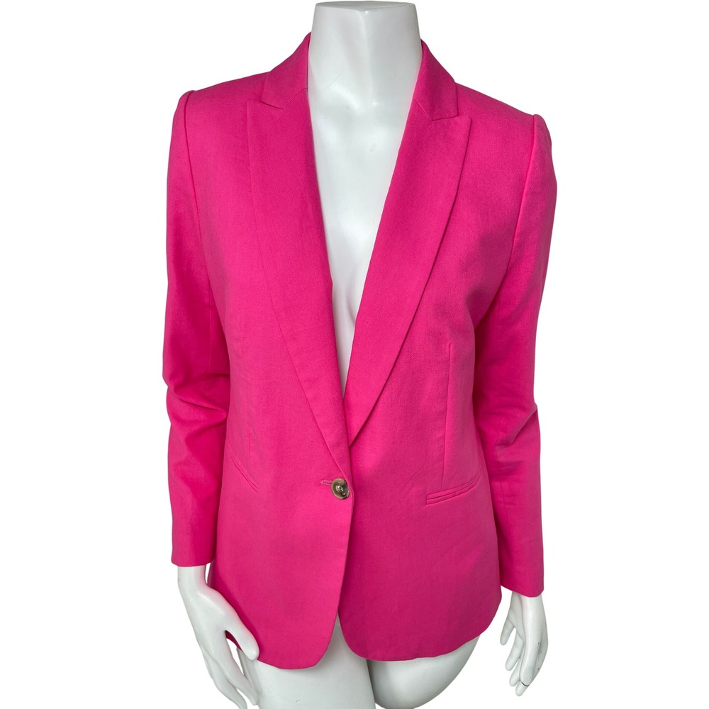 J.Crew Blazer Hot Pink Linen Blend Single Button Blazer Jacket Sz 4